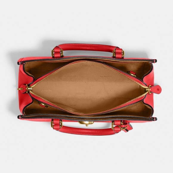 Coach Brooke Carryall 28 Satchel Bag in Brass/Sport Red Pebble Leather NWT CE732 - Picture 3 of 16